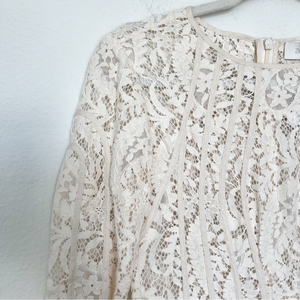 ZIMMERMANN Devi Panelled Lace Midi Dress in Cream - Picture 5 of 9